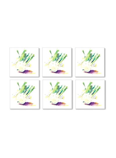 Buy 6-Piece Tea Coaster Set White/Green 9x9cm in Egypt