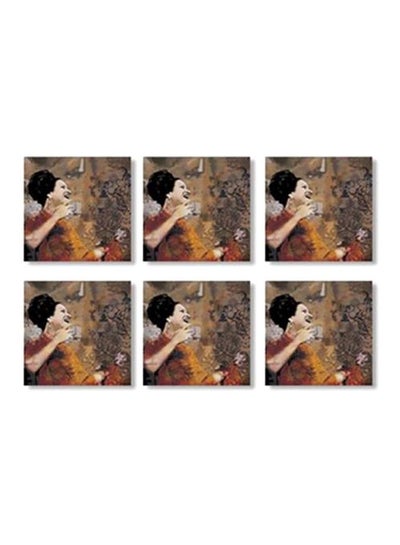 Buy 6-Piece Printed Tea Coaster Set Brown/Grey/Black 9x9cm in Egypt