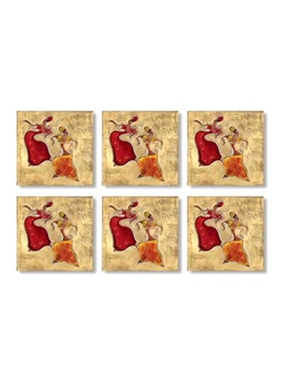 Buy 6-Piece Decorative Coaster Set Beige/Red/Yellow 9x9cm in Egypt