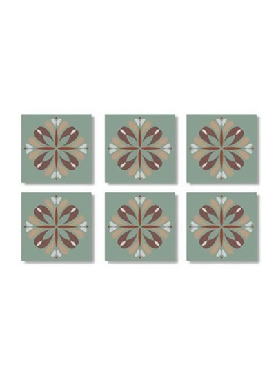 Buy 6-Piece Printed Tea Coaster Set Green/Brown/Beige 9x9cm in Egypt