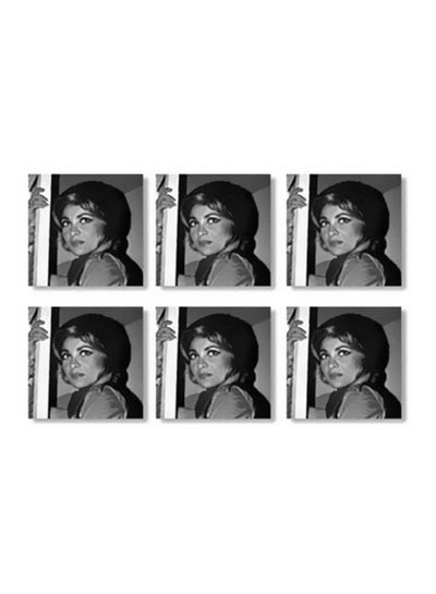 Buy 6-Piece Printed Tea Coaster Set Black/White 9x9cm in Egypt