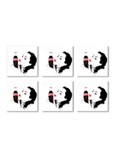 Buy 6-Piece Printed Tea Coaster Set White/Black/Red 9x9cm in Egypt