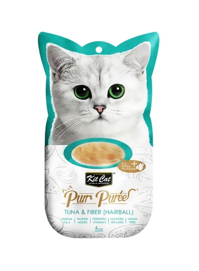 Buy Purr Puree Tuna And Fiber Hairball Pack Of 4 Multicolour 15grams in UAE