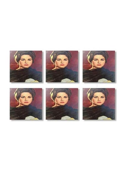 Buy 6-Piece Tea Coaster Set Red/Black/Beige 9x9cm in Egypt