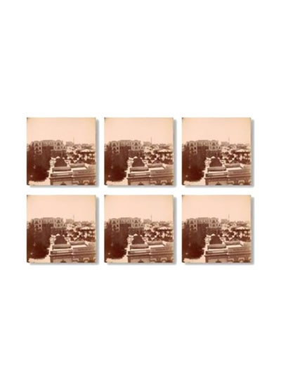 Buy 6-Piece Coaster Set Beige/Brown 9x9cm in Egypt