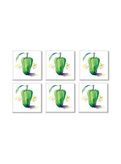 Buy 6-Piece Coaster Set White/Green 9x9cm in Egypt