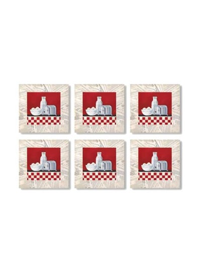 Buy 6-Piece Decorative Tea Coaster Set Red/White 9x9cm in Egypt