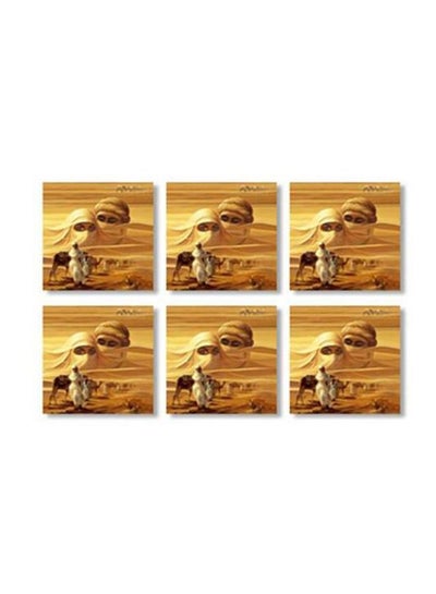 Buy 6-Piece Tea Coaster Set Yellow/Brown 9x9cm in Egypt