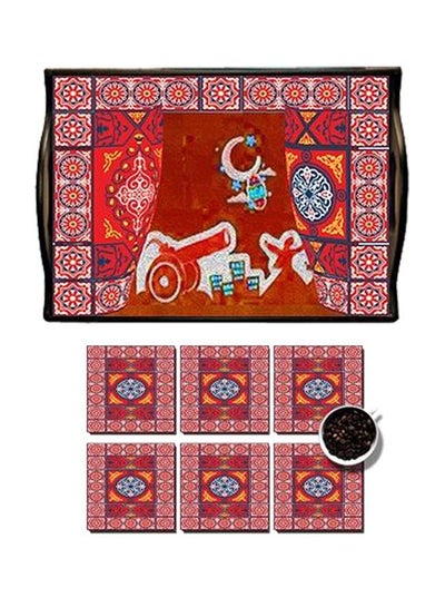 Buy 7-Piece Serving Tray With Coaster Set Red/White/Blue in Egypt