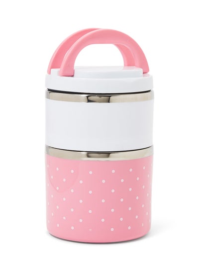 Buy Insulated 2 Layer Lunch Box With Inner Liner Pink/White 11.50X11.50X18.50centimeter in UAE