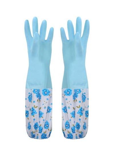 Buy 2-Piece Rubber Gloves Set Blue/White in Egypt