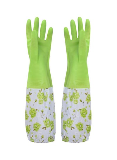 Buy 2-Piece Rubber Gloves Set Green/White in Egypt