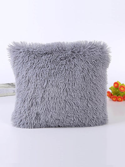 Buy Fluffy Design Comfortable Cushion Cover Grey 45x45cm in UAE