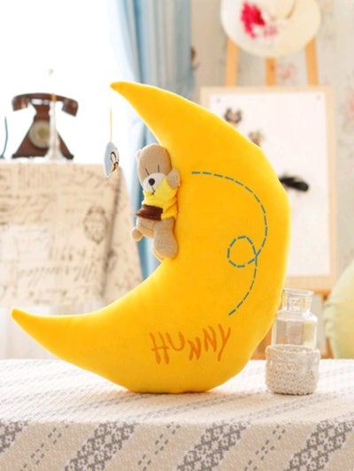 Buy Cartoon Moon And Star Decorative Pillow Cover Acrylic Yellow 30x22cm in UAE