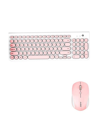 Buy Retro Quite Wireless Keyboard And Mouse Set Pink/White in UAE