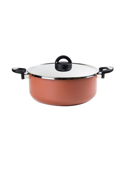 اشتري Non-Stick Aluminium Stew Pot With Lid Brown/Black 26centimeter في السعودية