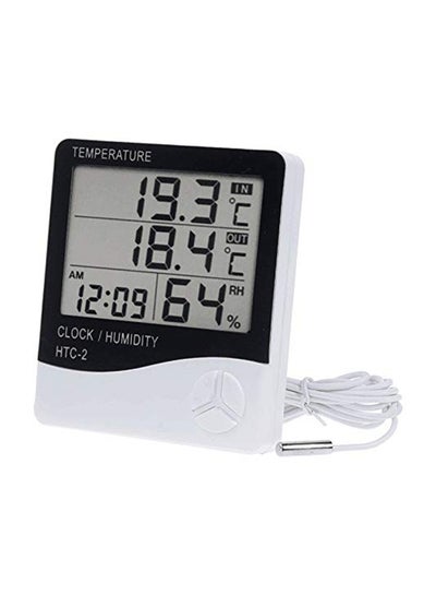 Buy HTC-2 Digital Display Hygrometer And Thermometer With Clock Black/White 100 x 108 x 20mm in UAE