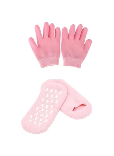 Buy Health Care Spa Gel Socks And Gloves Pink/White in UAE