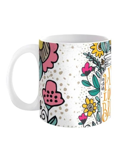 Buy Printed Ceramic Coffee Mug White/Pink/Yellow in Egypt