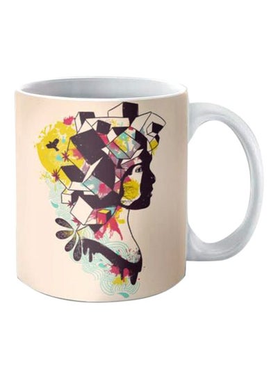 Buy Printed Ceramic Coffee Mug Beige/Yellow in Egypt