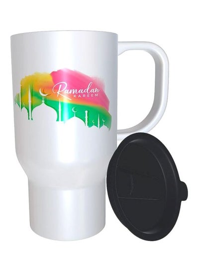 Buy Ramadan Printed Ceramic Mug With Lid White/Pink/Green in Egypt