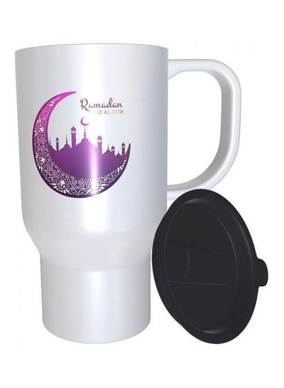 Buy Ramadan Printed Ceramic Mug With Lid White/Black/Purple in Egypt