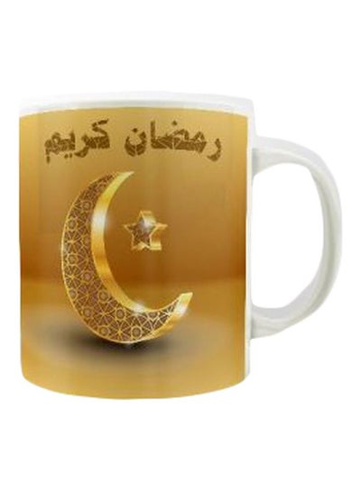 Buy Printed Ceramic Mug Gold/Brown/White in Egypt