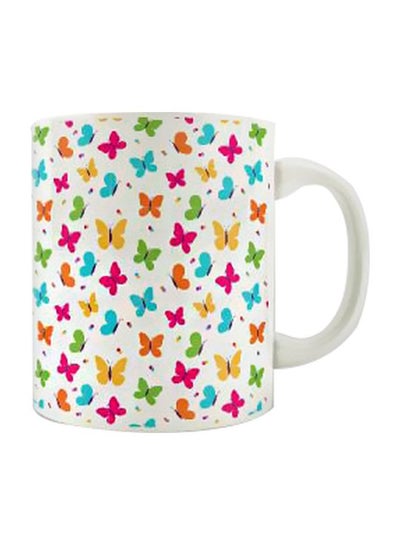 Buy Butterfly Printed Ceramic Mug White/Pink/Green in Egypt