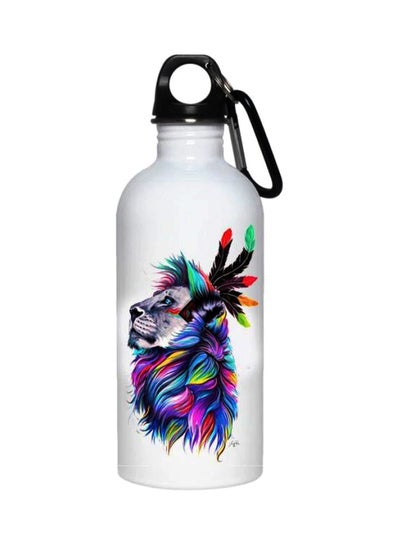 Buy Stainless Steel Printed Water Bottle White/Black/Blue 350ml in Egypt