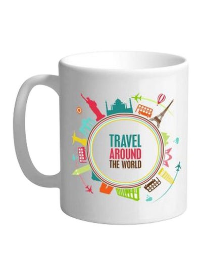 Buy Travel Around The World Printed Ceramic Coffee Mug White/Green/Pink in Egypt