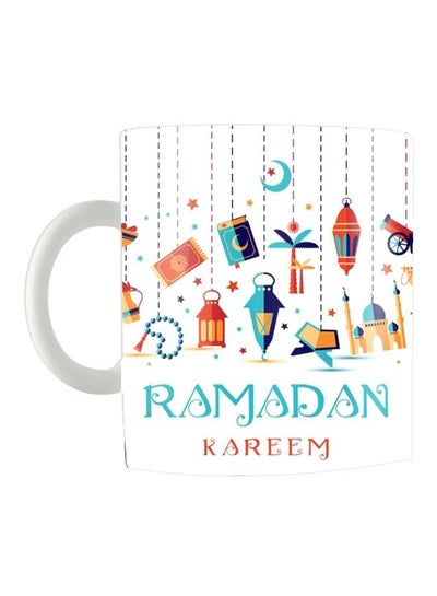 Buy Printed Ceramic Coffee Mug White/Blue/Orange in Egypt