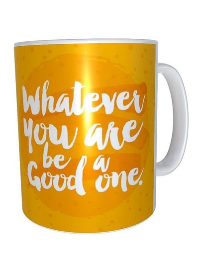 Buy Printed Ceramic Mug Yellow/White in Egypt