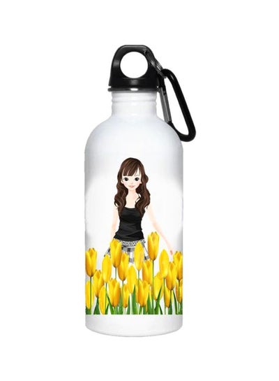 Buy Printed Stainless Steel Water Bottle White/Black/Yellow in Egypt