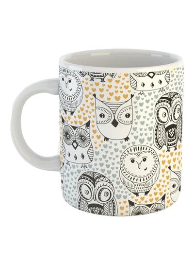 Buy Owl Printed Coffee Mug Black/Grey/Yellow in Egypt