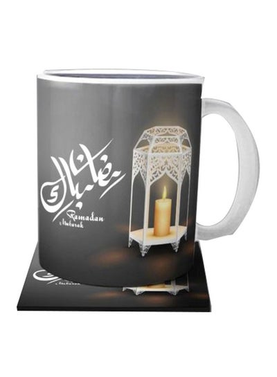 Buy Ramadan Printed Ceramic Coffee Mug With Coaster Black/White/Yellow One Size in Egypt