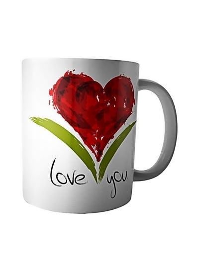 Buy Printed Ceramic Coffee Mug White/Red/Green in Egypt