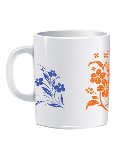 Buy Flower Printed Coffee Mug White/Blue/Orange Standard in Egypt