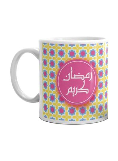 Buy Printed Ceramic Mug White/Pink/Yellow in Egypt