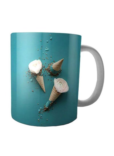 Buy Printed Ceramic Coffee Mug Blue/White/Beige Standard in Egypt