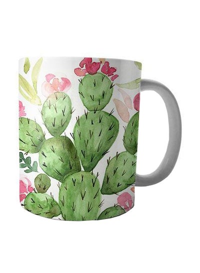 Buy Printed Ceramic Coffee Mug White/Green/Pink 350ml in Egypt