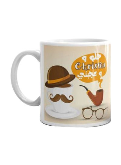 Buy Printed Ceramic Mug Brown/White/Yellow in Egypt