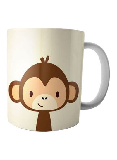 Buy Monkey Printed Coffee Mug White/Beige/Brown in UAE