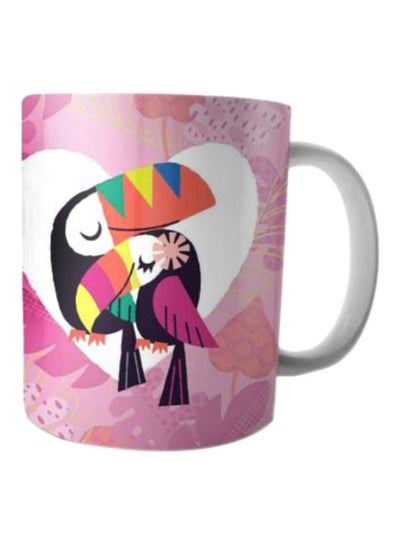 Buy Bird Printed Coffee Mug Pink/White/Black 350ml in Egypt