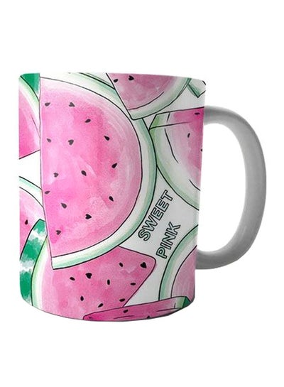 Buy Printed Ceramic Coffee Mug White/Pink/Green 350ml in Egypt