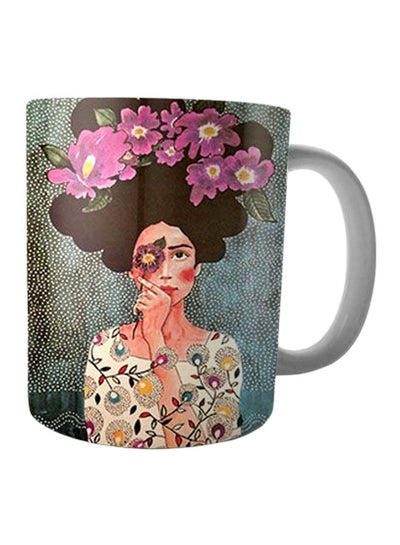 Buy Lady Printed Ceramic Mug Brown/Purple/Blue in Egypt