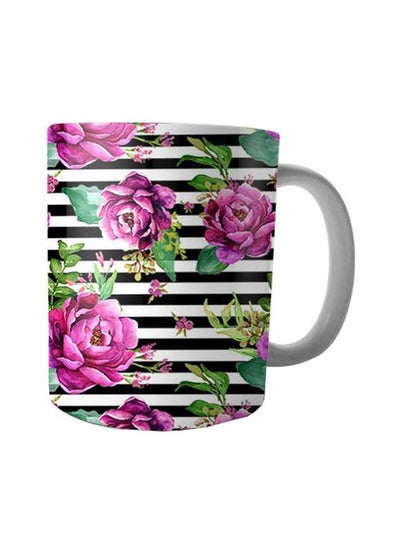 Buy Floral Printed Ceramic Mug Black/White/Pink in Egypt