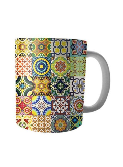 Buy Printed Ceramic Mug Green/Yellow/Blue in Egypt