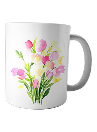 Buy Printed Ceramic Coffee Mug White/Pink/Green Standard Size in Egypt