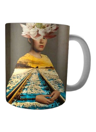 Buy Printed Ceramic Mug Brown/Yellow/White in Egypt