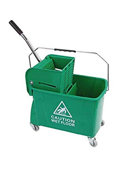 Buy Mop Bucket With Wheel And Wringer Green 20Liters in UAE